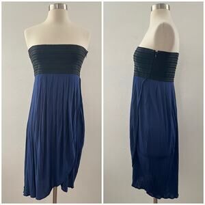 Elizabeth and James Strapless Tulip Dress Two-Tone Mixed Media Blue Black Small
